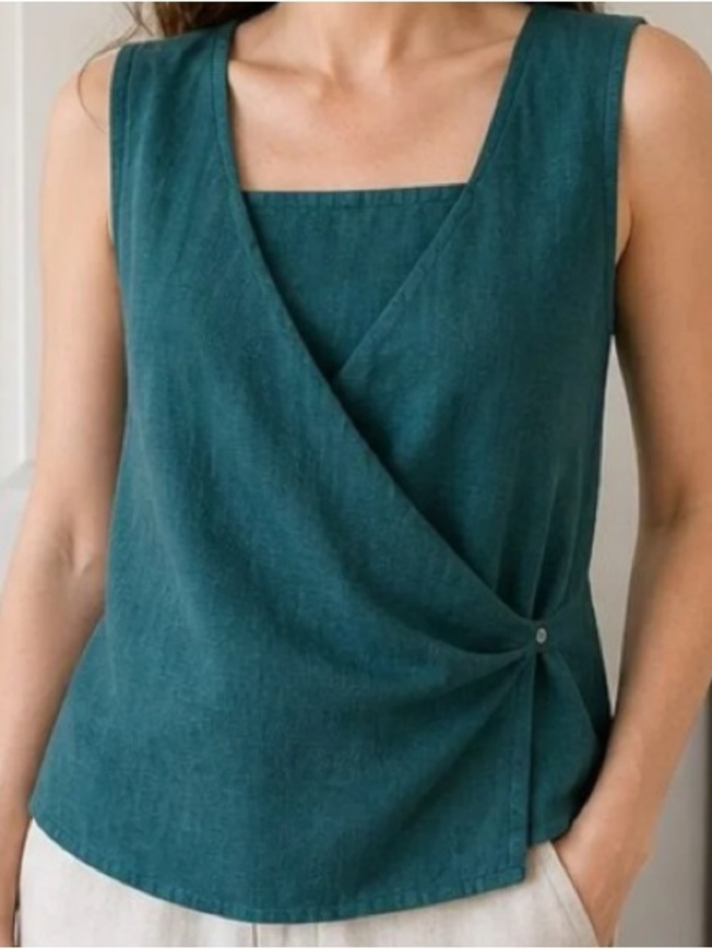 Sleeveless Teal Wrap-Front Women’s Top